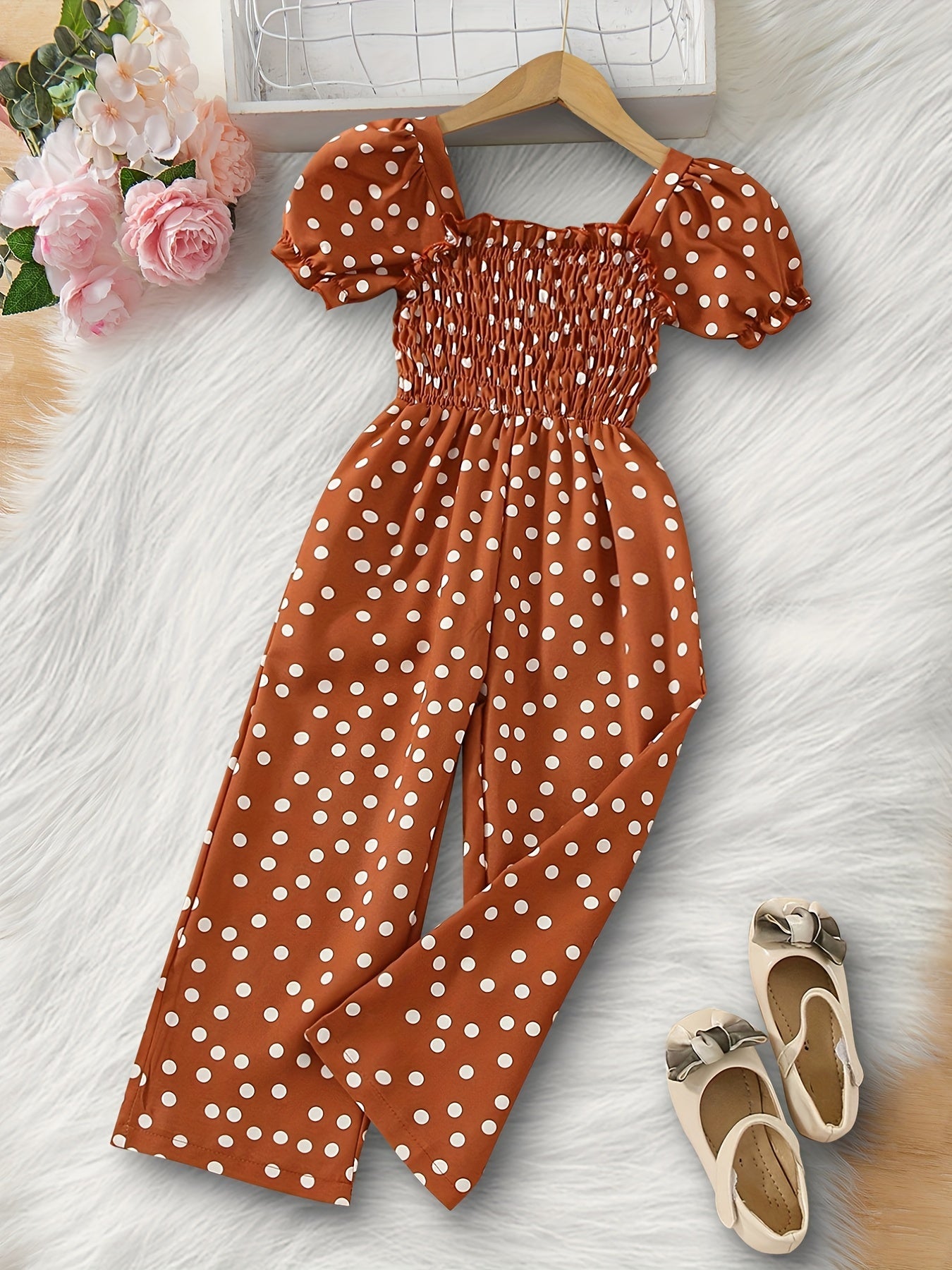 Polka Dot Print Square Neck Jumpsuit for Summer Vacation