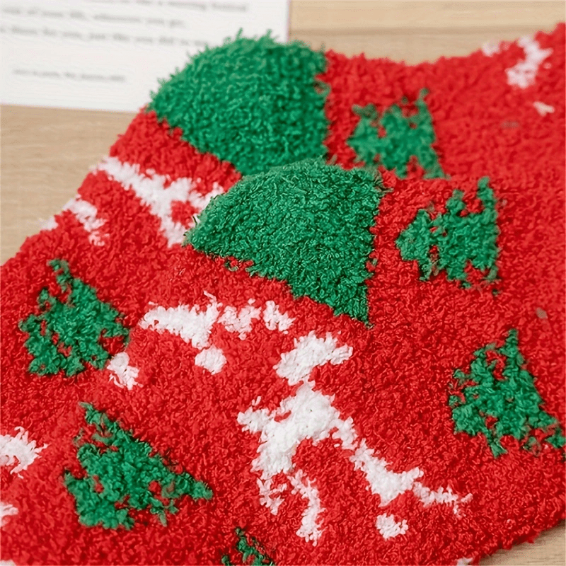 4 Pairs Christmas Print Socks Comfy & Fuzzy Warm Women's Stockings