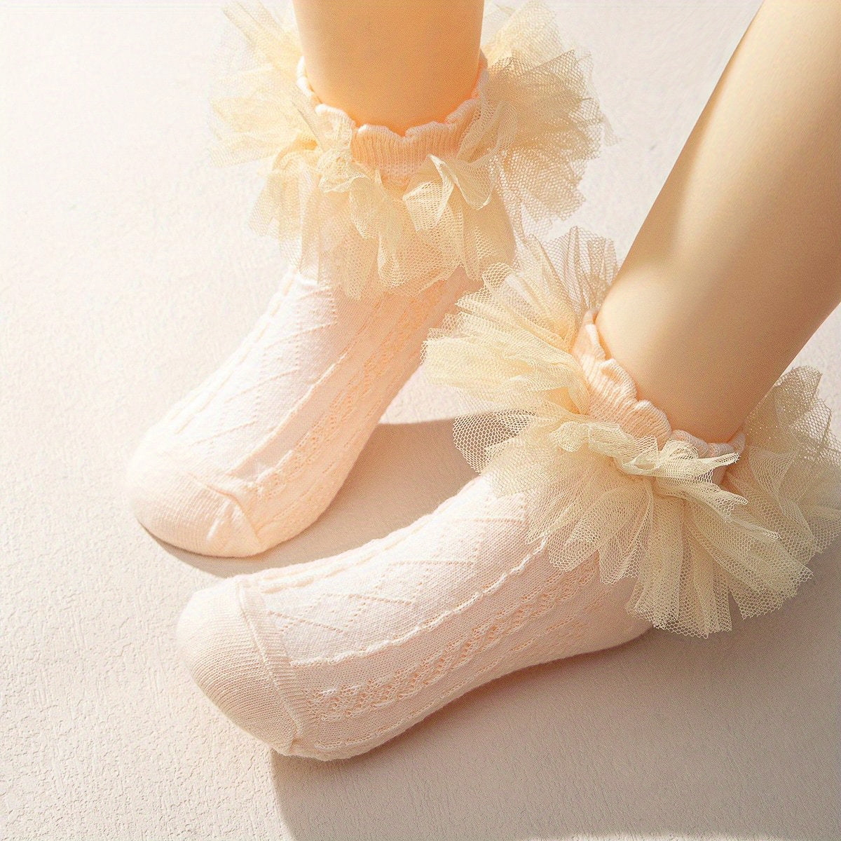 Girls Princess Puffy Mesh Brim Socks for Kids