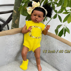 16" Dark Skin Reborn Doll Soft Silicone Vinyl Full Body Bathable
