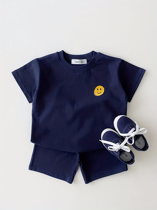 2pcs Smile Face Graphic Print T-shirt & Shorts Set for Baby Boys & Girls