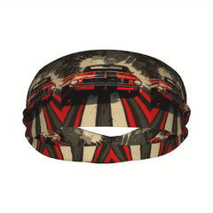 Unisex Sports Headband Vintage Car Graphic Red