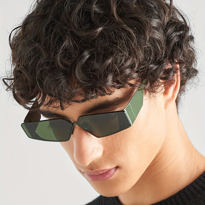 Retro Semi Rimless Triangle Sunglasses UV Protection