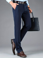 Men's Classic Solid Stretch Dress Pants for Spring Summer Business