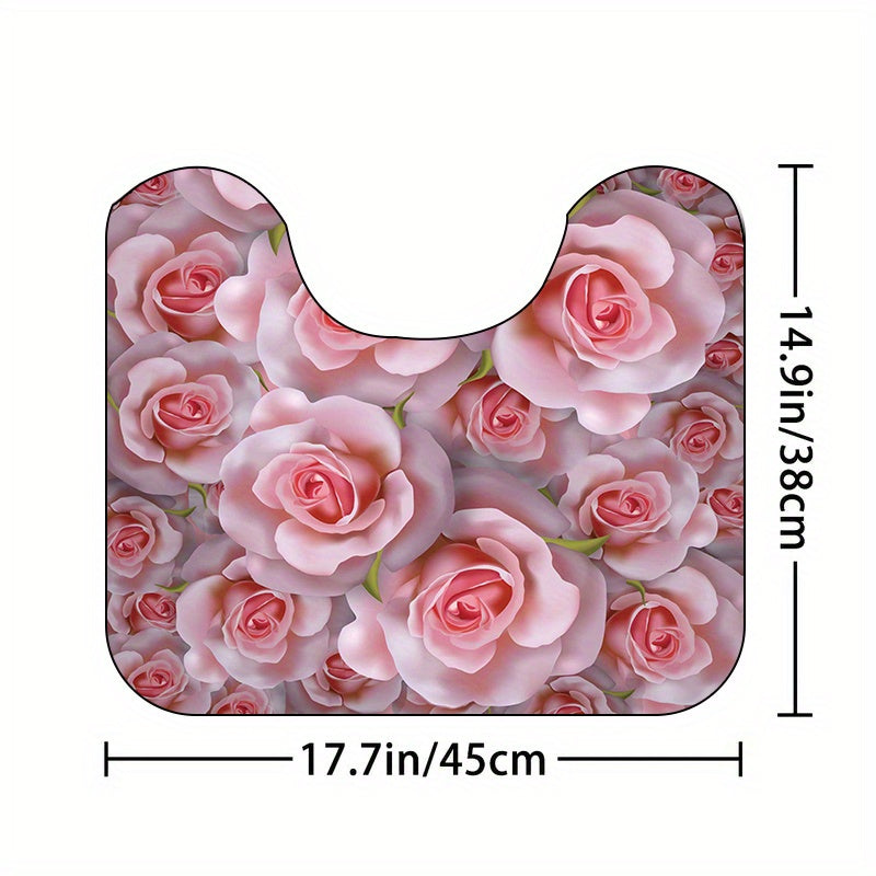 Flower Pattern Shower Curtain & Rug Set w/ 12 Hooks - Bathroom Decor