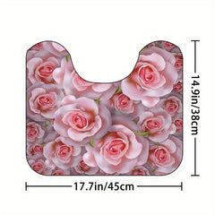 Flower Pattern Shower Curtain & Rug Set w/ 12 Hooks - Bathroom Decor