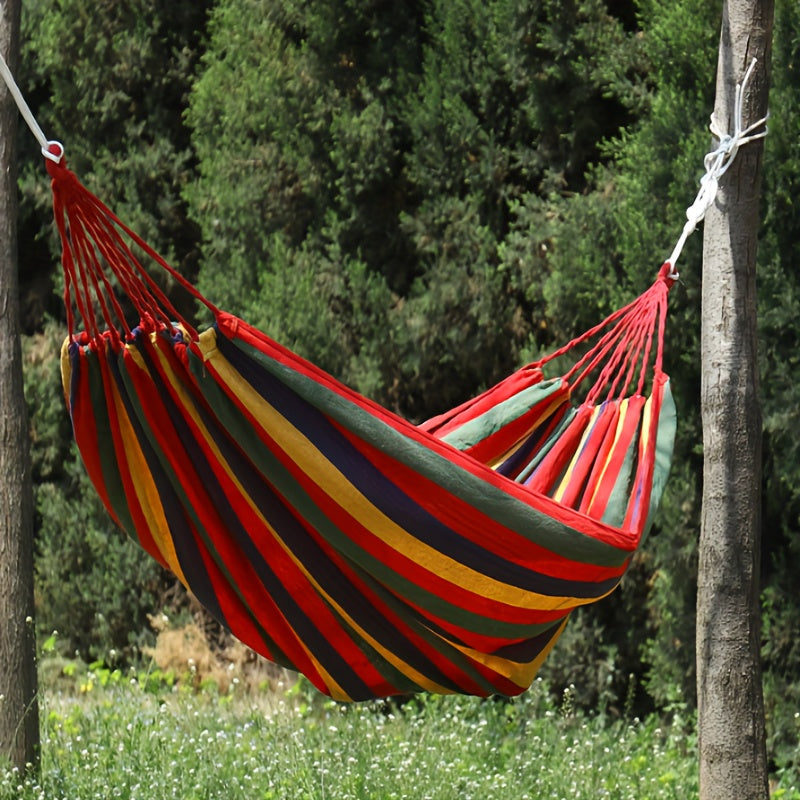 Canvas Hammock Outdoor Leisure Portable Functional Hammocks Stripe Swing