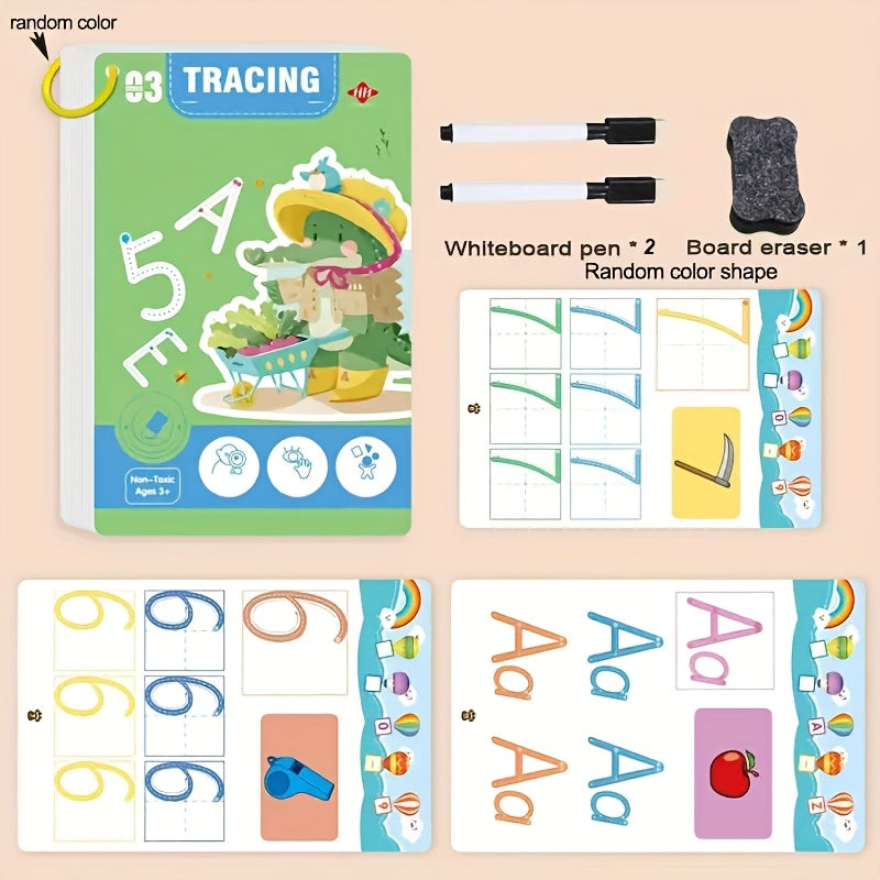 Reusable Writing Track Board for Kids 3-6 Years, Erasable Exercise Book