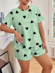  Heart Print Tee & Shorts Loungewear Set