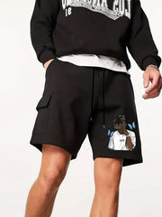 Hip Pop Man Rapper Print Men's Drawstring Cargo Short Pants