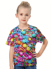 Girls Boys 3D Pattern Short Sleeve T-shirt Summer Clothes Sports