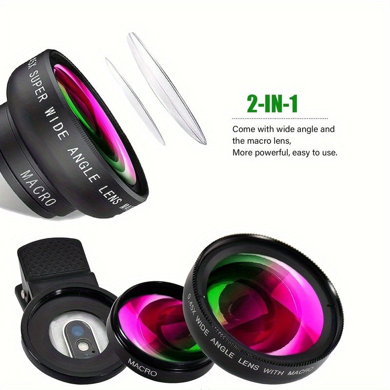 2 in 1 HD Smartphone Camera & Lens Wide Angle Telephoto 1x Magnification