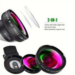 2 in 1 HD Smartphone Camera & Lens Wide Angle Telephoto 1x Magnification