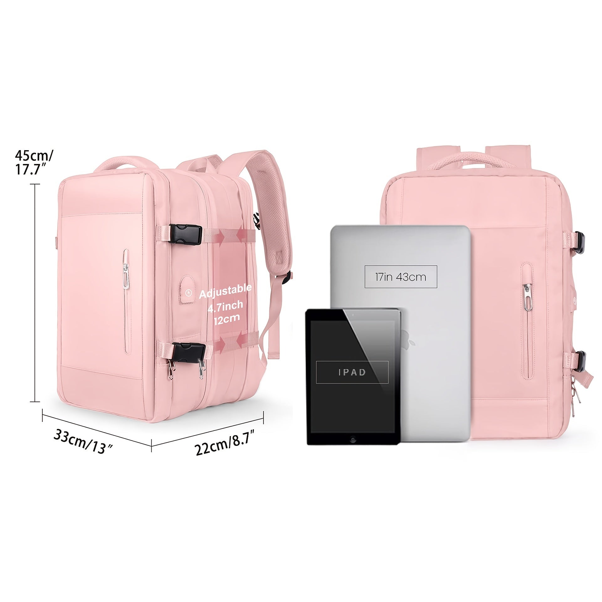 Expandable Travel Backpack Carry on Weekender Luggage Bag With USB Charging Port