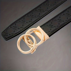 Men's Leather Belt Ratchet Buckle Adjustable Business Strap