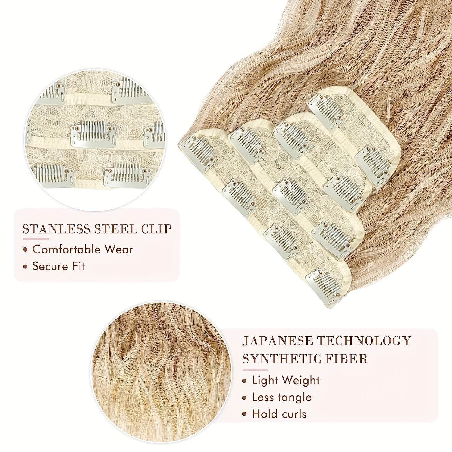 4pcs Dark Blonde Light Blonde Ends Clip In Hair Extensions Soft Synthetic