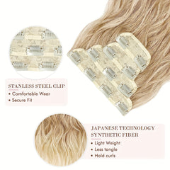 4pcs Dark Blonde Light Blonde Ends Clip In Hair Extensions Soft Synthetic