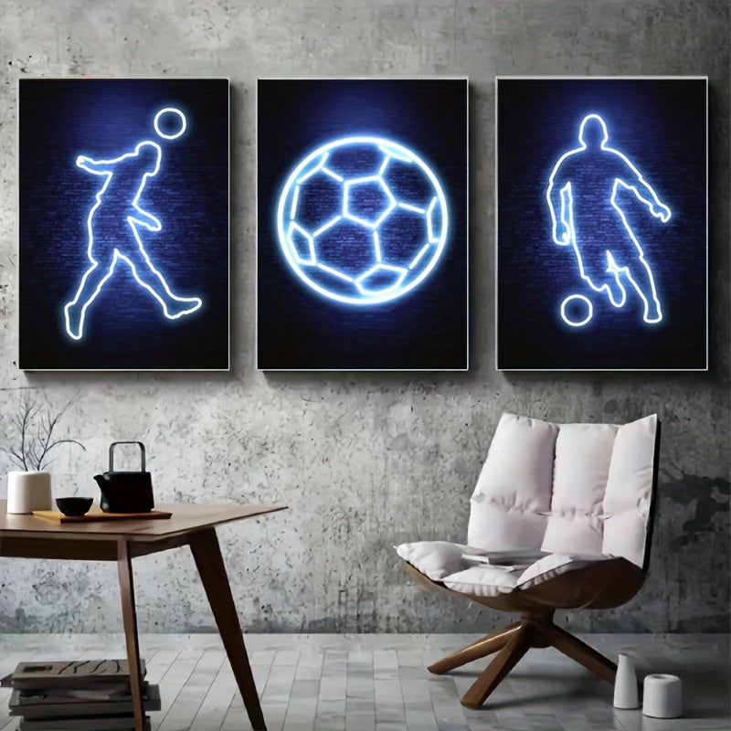 Modern Art Neon Football Player Canvas Poster