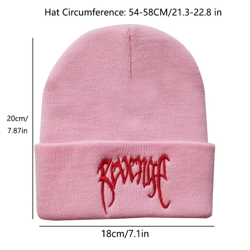 Gothic Letter Embroidery Beanie Cap Unisex Hip Hop Knit Hat Solid Skull Cap Y2K