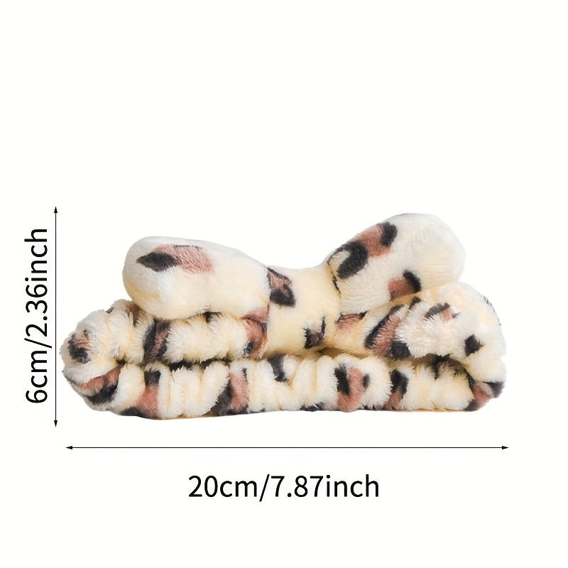 Flannel Headband Leopard Pattern Bow Hair Sports Wash Face Spa Makeup Hairband