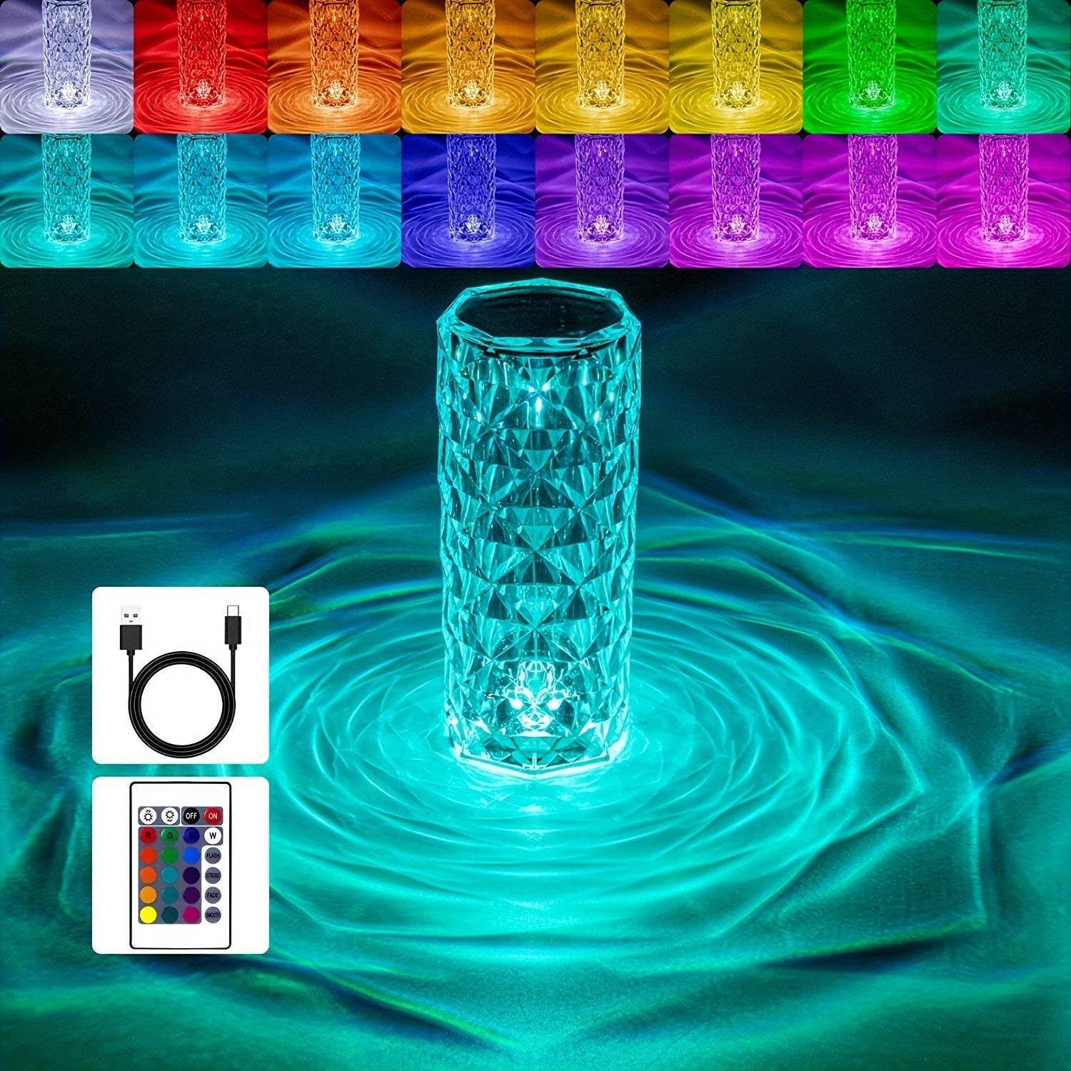 Remote Control Touch Crystal Table Lamp RGB Bedroom Balcony USB Charging Lamp