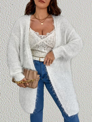  Longline Fuzzy Solid Cardigan Women's Plus Slight Stretch