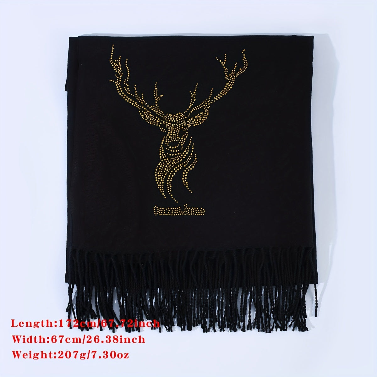 Rhinestone Elk Decor Fringe Trim Scarf Casual Shawl Wrap Head Wrap