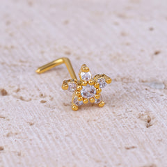 Zircon Flower Nose Stud Copper Piercing