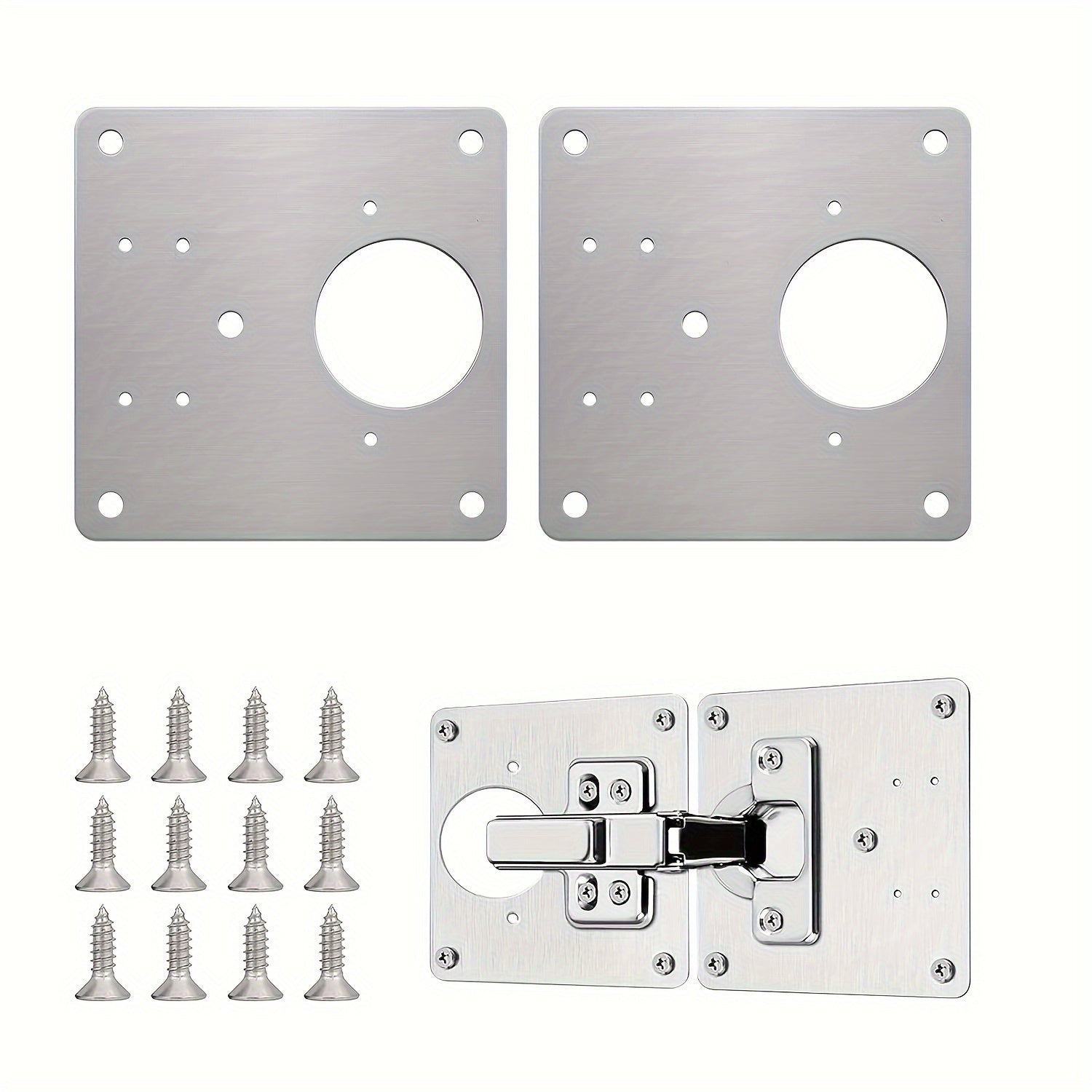 2pcs Stainless Steel Cabinet Hinge Repair Plate with Mounting Screws