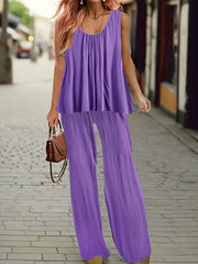 Solid Tank Top & Elastic Pants Set