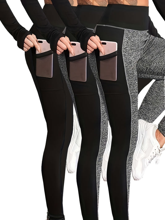 3 Pack Plus Size Sports Leggings Set Women's Plus Size Yoga Pants 3pcs Set