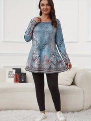 Plus Size Floral & Geometric Print Tunic Top & Leggings Set