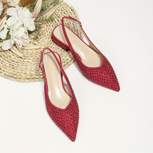 Women's Rhinestone Slingback Sandas Pointed Toe Buckle Strap Flat Shoes