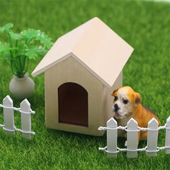 Wooden Dog House Model Toy with Puppy for Dollhouse Decor
