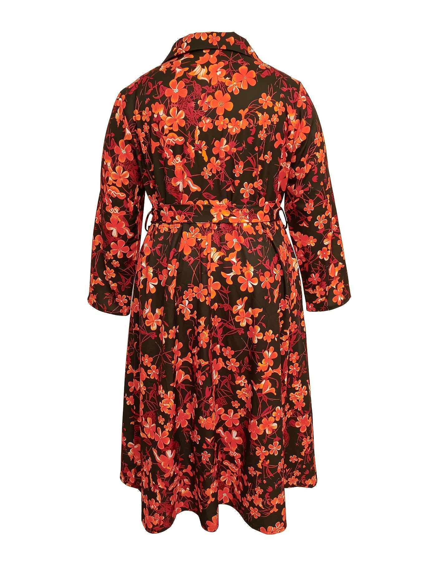  Floral Print Boho Shirt Dress with Belt