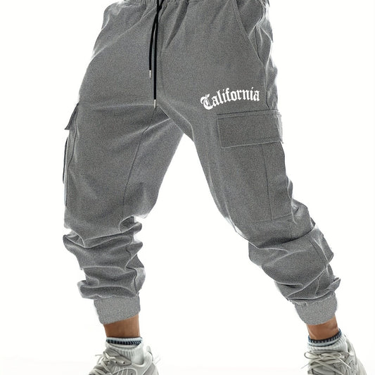 California Men's Cargo Pants Drawstring Jogger Pockets Casual Comfy