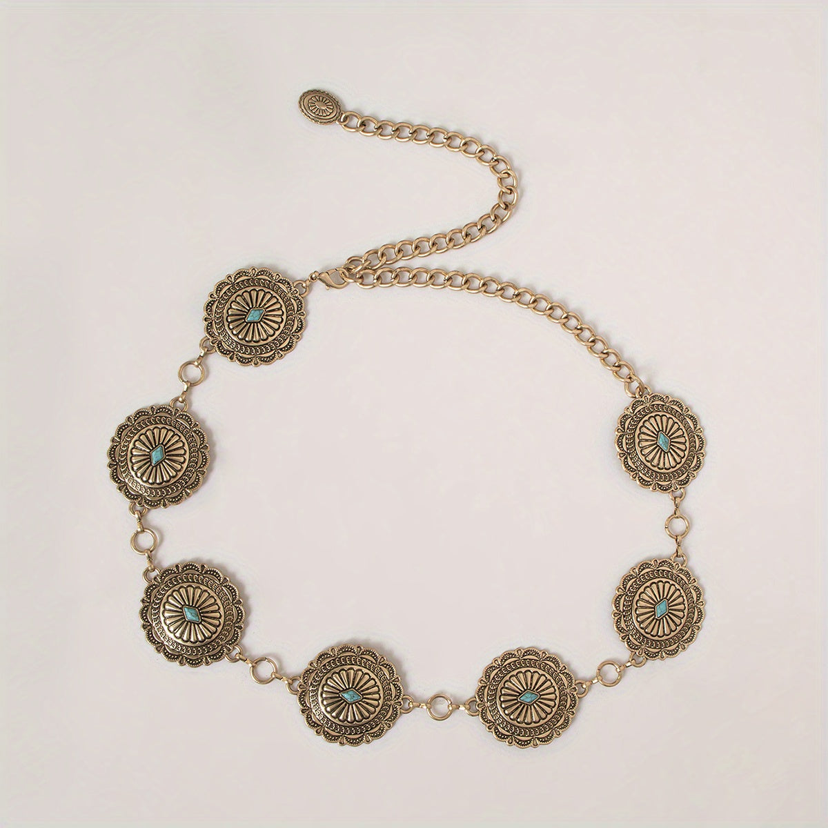 Turquoise Inlaid Waist Chain Western Tassel Belly Chain