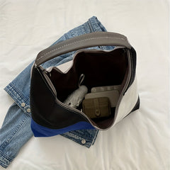 Colorblock Hobo Bag Large Capacity Canvas Shoulder Bag Women's Casual Handbag