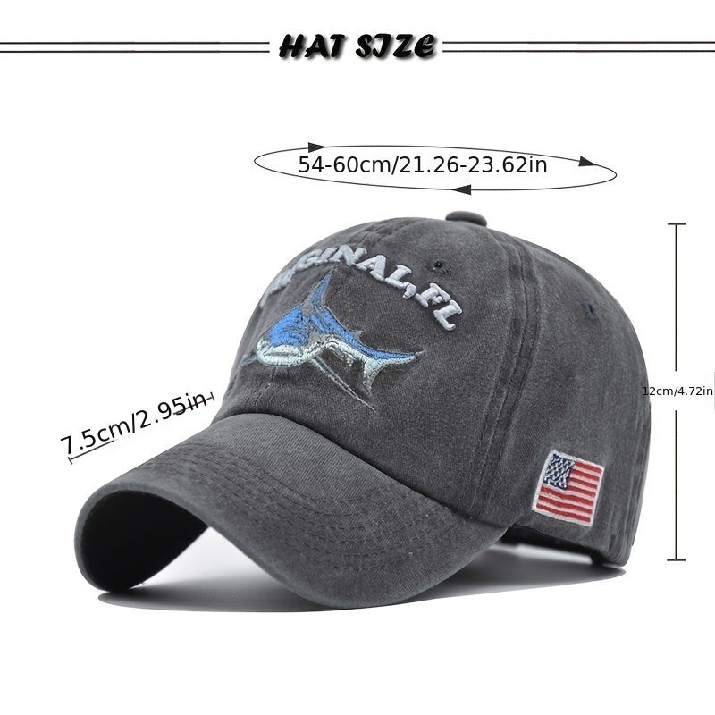 Shark American Flag Baseball Cap 3D Embroidered Letter Male Peaked Hat