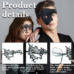 2pcs Venetian Style Masks with Lace Detailing for Couples