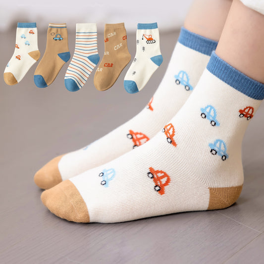 5 Pairs Girls Cartoon Car Socks Kids Students Children's Socks