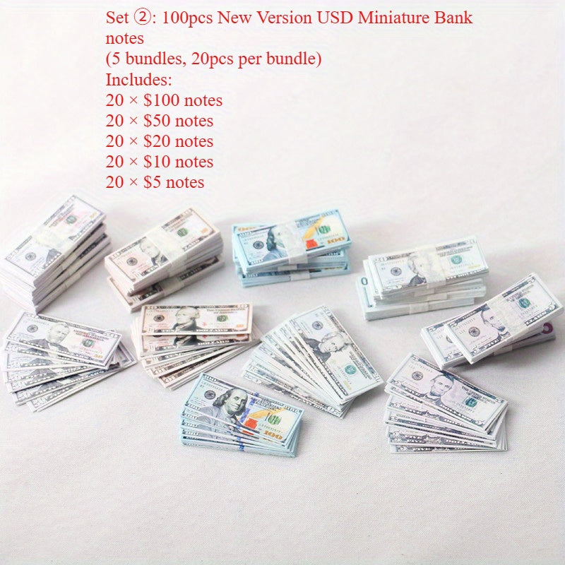 100pcs Banknotes 5 Packs 1:12 1:6 Dollhouses BJD Scene Accessories DIY Craft