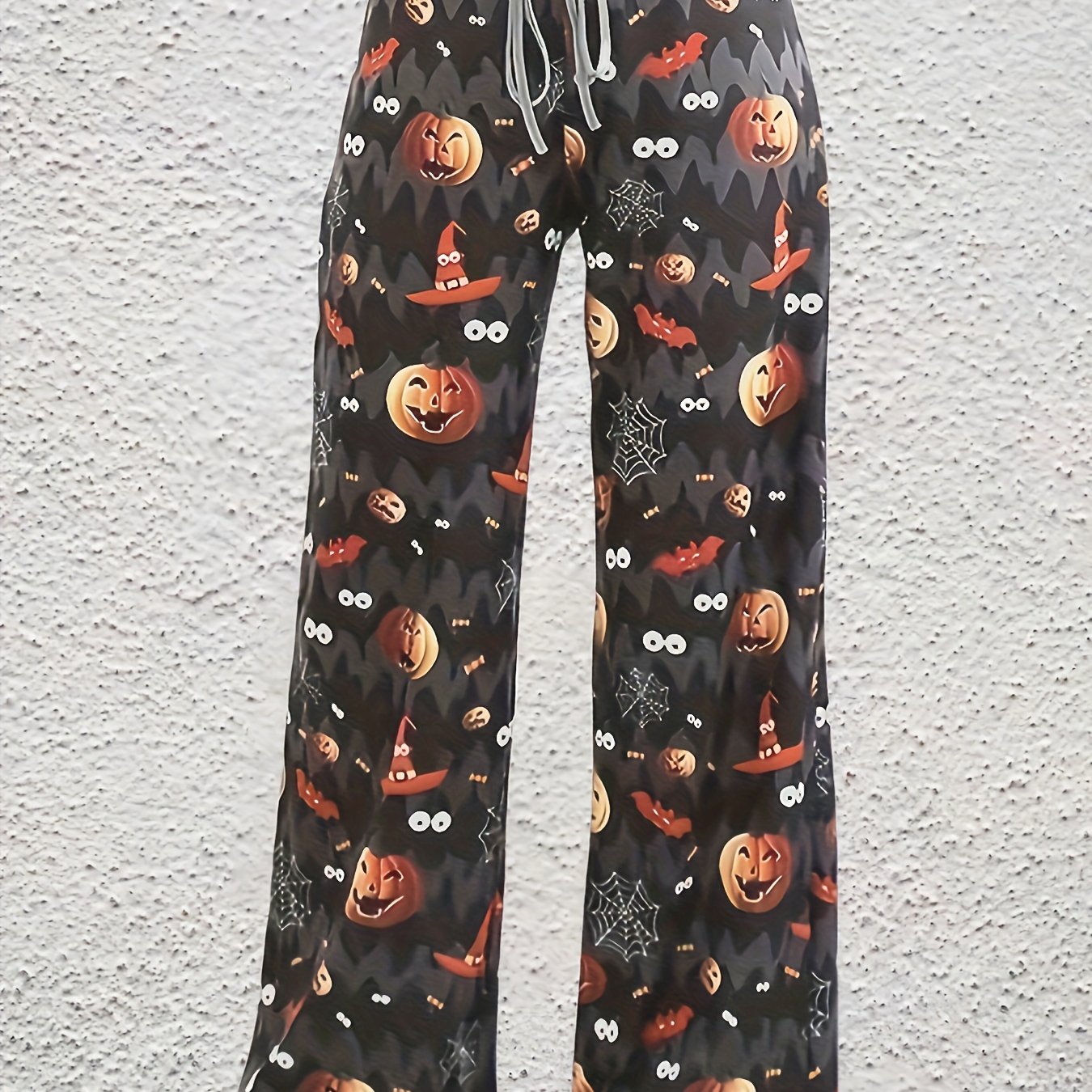  Halloween Pumpkin Print Wide Leg Trousers