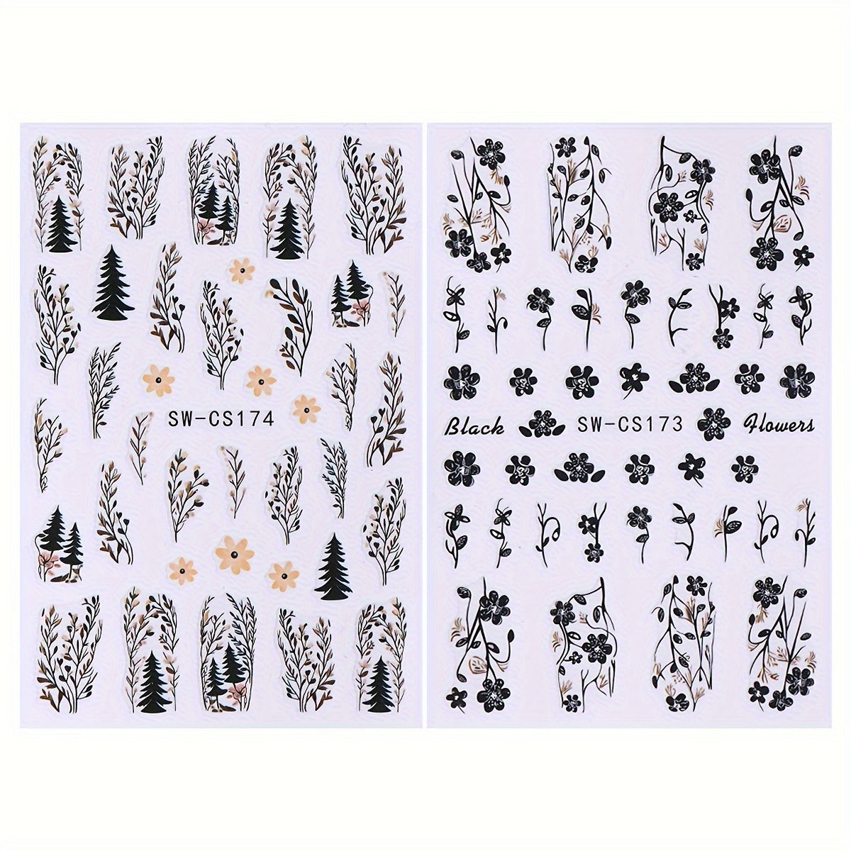 Floral Nail Art Stickers Set of 2 Sheets Self Adhesive Embellish