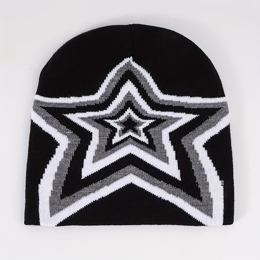 Y2K Candy Star Jacquard Beanie Cap Warm Knit Hat