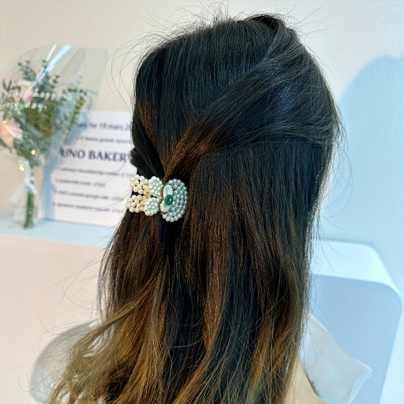 Rabbit Hair Claw Clip Bow Decor Faux Pearl Hair Clip for Women Girls