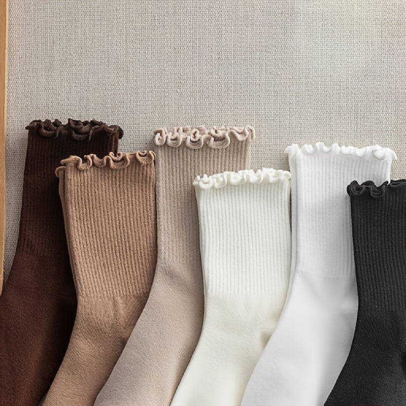 6 Pairs Frilled Solid High Strap Socks