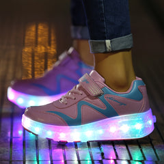 Girl's LED Light Up Roller Shoes with Hook-and-Loop Closure