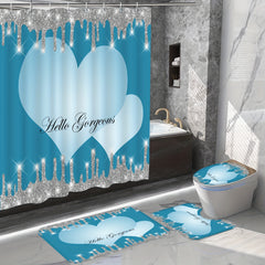 Sparkling Shower Curtain Set with Bath Mat and Hooks, 71x71 In