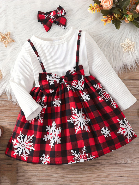 Toddler Girl Cotton Ribbed Plaid Dress & Headband Set